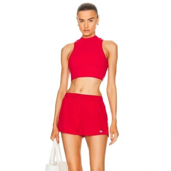 ALO Yoga Goddess Mock Neck Rib Tank in Classic Red - Size Small / Petite - Picture 1 of 15